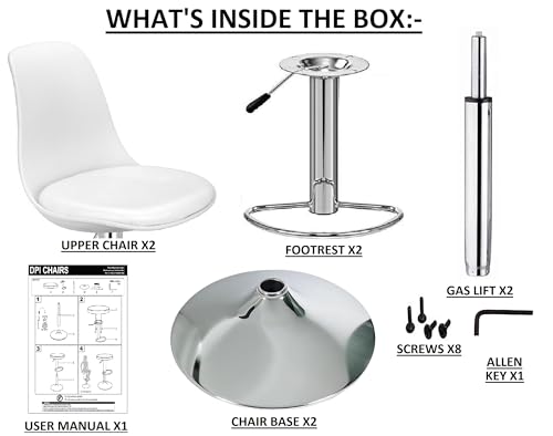Image of DPI Modern Height Adjustable and 360 Degree Revolving Bar Stool | Kitchen Chair Suitable for Kitchen Cafeteria Dining Office Shops | (2, White)
