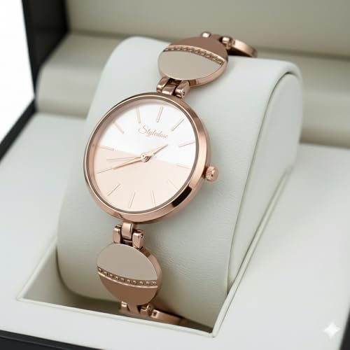 Image of STYLEDOSE Women's Elegant Silver-Tone Bangle Watch Women Analogue Wrist Watches for Women's & Girls&Ladies Diamond Studded Rosegold Stylish Bracelet Strap