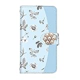 スマ通 iPhone15ProMax 対応 ケース スマホケース 手帳型 カード収納 スタンド ストラップ穴 携帯 カバー (花デコ) 手書き風 花柄 バイカラー おしゃれ アイフォン フィフティーン Pro Max (D.ブルー) vd-0432-deco