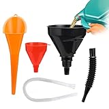 GOOACC 3 Pcs Automotive Funnels Set - Wide Mouth Oil Funnel, Long Neck Fuel Funnel, Flexible Right Angle Funnels for Gas Transfer, Coolant - Heavy Duty Plastic Funnels for Cars Trucks