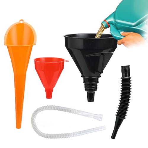 GOOACC 3 Pcs Automotive Funnels Set - Wide Mouth Oil Funnel, Long Neck Fuel Funnel, Flexible Right Angle Funnels for Gas Transfer, Coolant - Heavy Duty Plastic Funnels for Cars Trucks