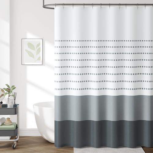 jinchan Small Stall Shower Curtain for Bathroom 36x72 Inch 7 Hooks Grey | Ombre Cloudy Grey Shower Curtain,Stripe,Bathroom Decor, Gradual Color, Waterproof Fabric, Minimalist Design, Modern