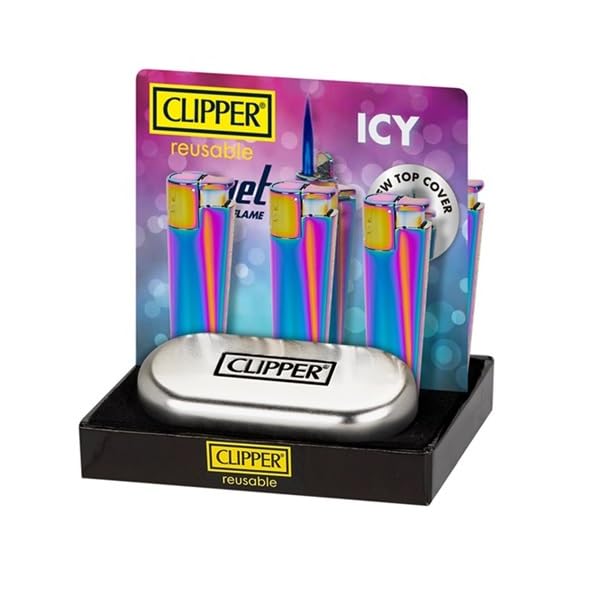 1X Clipper Metal Lighter(CMKJ11) - ICY Color/Jet Torch Flame Bundles with Katzone Silicone Protective Sleeve, Icy(rainbow)