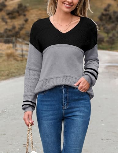 Image of Zeagoo Womens 2026 Fall Sweaters Casual Long Sleeve Ribbed Knit Pullover V Neck Lightweight Crochet Pullover Sweater Top