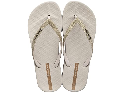 Ipanema Women's Ana Sparkle Flip Flop - Comfortable & Stylish Summer Sandal with Anatomic Footbed & Non-Slip Sole, Beige on Beige, Size 9