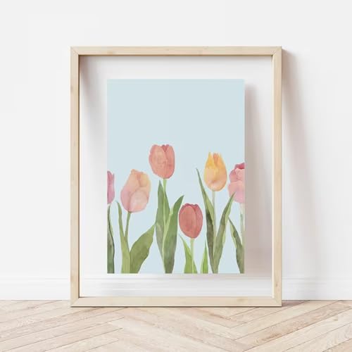 Uixxducc 3er Moderne Poster Set Osterdekoration Tulpen „Frohe Ostern“ Frühlingsmotiv Wandkunst Bilder Wanddeko Wohnzimmer & Küche & Esszimmer Deko Ohne Rahmen (30x40cm,A)