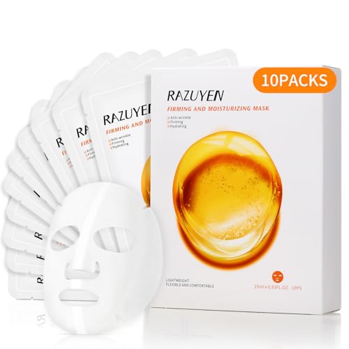 RAZUYEN Face Mask 10 Packs, with Hyaluronic Acid & Peptides to Support Skin's Collagen, Anti-wrinkle, Anti-aging, Facial Skincare for All Skin Types, Sheet Moisturizing and Firming mask