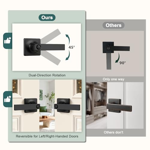 Image of GOBEKOR 1 Pack Square Privacy Door Levers Matte Black Lever Door Handles Interior for Bedroom and Bathroom Door Locks Straight Door Handles