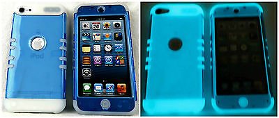 iPod Touch 5th Gen Transparent Blue Glow Shock Resistant Hybrid Cover Case 5