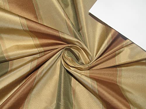 Taffetas de soie TAFS15 haut de gamme rayé olive et rouille pour haute couture