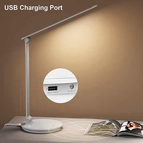 Orlian Led Desk Lamp, Table Lamp With Touch Control Usb Charging, Eye-Caring Desk Lamp Aluminum Multiple Angle Adjustments Led Light For Office, Home, Reading And More,White #TOP3