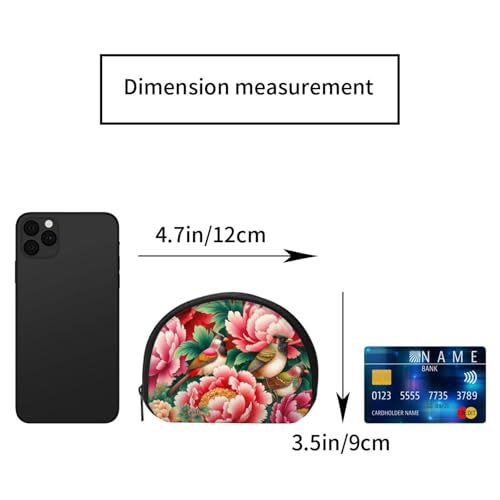 Portable Coin Purse Chinese-Bulbuls-Peonies Mini Zippered Money Pouch Card Holder2