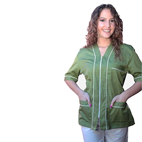 Fratelliditalia Kasack Reißverschluss Uniform Krankenhaus Kosmetikerin Damen Halbarm Arbeit Hemden