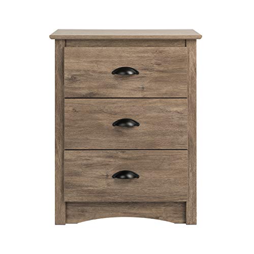 Image of Prepac Salt Spring Rustic Tall Nightstand Side Table with 3 Drawers, Farmhouse Tall 3-Drawer Bedside Table 16 inch D x 23 inch W x 29 inch H, Drifted Gray, DDC-2403