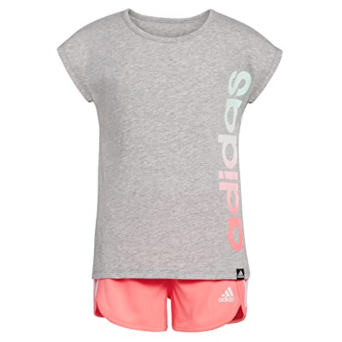 Photo 1 of adidas girls 2 Piece Graphic Tee & Mesh Short Set 3 Months Medium Grey Heather