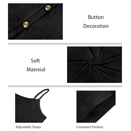JOELLYUS Summer Dresses for Women Spaghetti Strap Button Down Casual Sundress Beach Cover Up Dress with Pockets, BKBT, M
