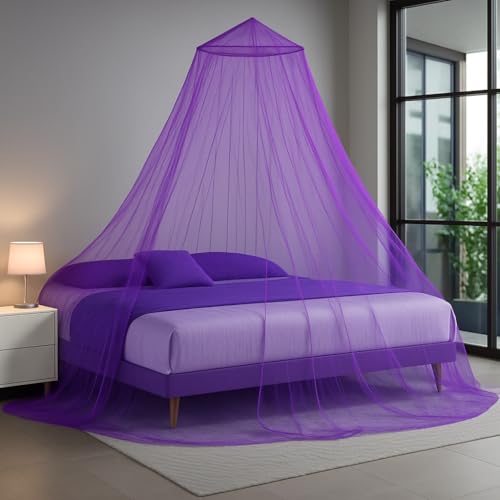 Image of Polyester Hanging Round Mosquito Net for Double Bed, King Size Bed (Purple)