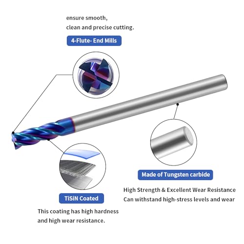 Image of Carbide Square End Mills-4 Flute HRC65 TiSiN Coated,for Milling Alloy Steels, Hardened Steel, Metal etc.1 Pcs D4x50mm