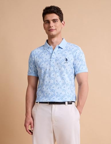 Image of U.S. Polo ASSN. Printed Polo T Shirts for Men - 100% Cotton, Half Sleeves Mens Tshirt