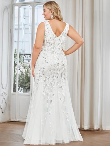 Image of Ever-Pretty Plus Sequin Formal Dresses Sleeveless V Neck Mermaid Ball Gowns Plus Size Prom Dress