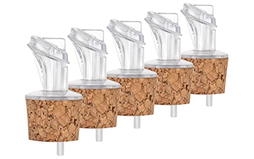 Pack de 5 vertedores de plástico con corcho, anchos, aptos para aceite, vinagre, licores o licores