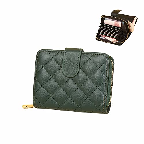 KKRAUS Small Quilted Slim Wallet for Women Leather Coin Purse Credit Card Holder with RFID Blocking ID Card Window (Green)