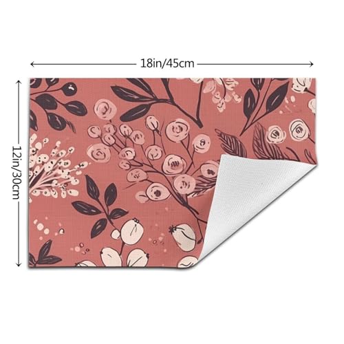 Lot de 4 sets de table tissés anti-chaleur motif fleurs baies