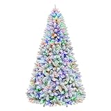 Hykolity 6 ft Prelit Snow Flocked Christmas Tree, 250 Color-Changing LED Lights, 1032 Hinged Branch Tips, 10 Colors, Full Snowy Appearance, Easy Assembly, Metal Stand