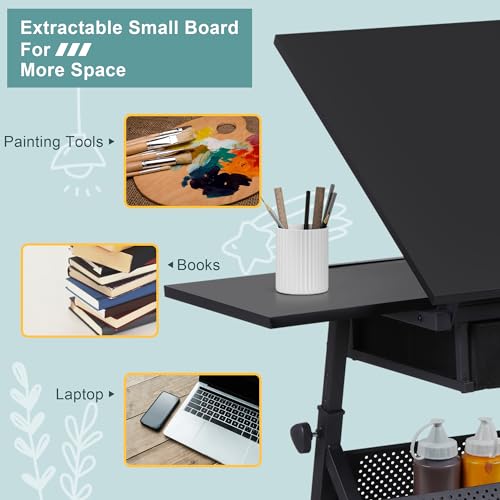 image for ZENY Adjustable Drafting Table with Stool, Tilting Drawing Desk Artist