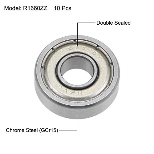 Image of uxcell R1660ZZ Deep Groove Ball Bearings 6mm Inner Dia 16mm OD 5mm Bore Double Shielded Chrome Steel Z2 10pcs