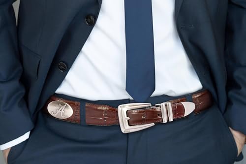 ZEP-PRO NCAA Alabama Crimson Tide Men's Croc Leather Belt – Embossed Full Grain Brown Strap With Emblem Conchos – 1.25" Wide Collegiate Accessory With Silver Tip, Siz3