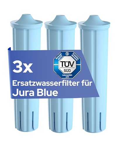3x Filter für Jura als Ersatz für Claris Blue Wasserfilter - TÜV-zertifiziert, schadstofffrei & BPA-frei - ersetzt nur blaue Filter der Blue-Reihe - Nicht für E8 geeignet