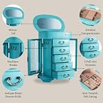 Hives & Honey Daphne Oval Glass Turquoise Jewelry Chest Jewelry Organizer Box Case Mirrored Storage - Image 5