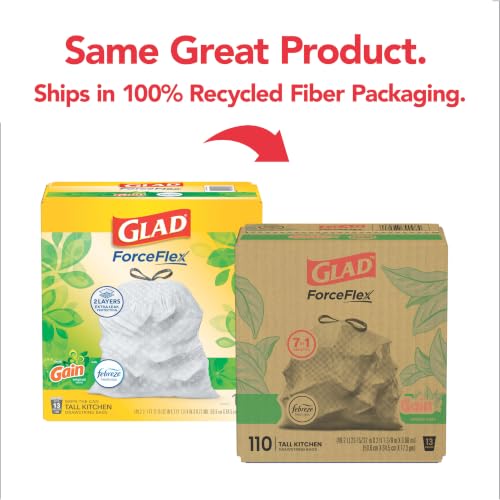 Image of Glad ForceFlex Tall Kitchen Trash Bags, 13 Gallon, Gain Original, 110 Count (Package May Vary)
