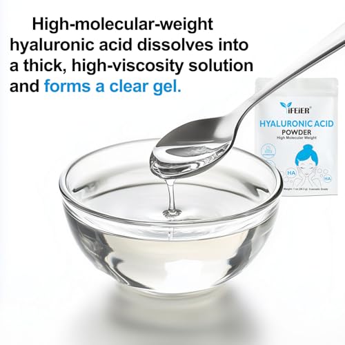 iFEiER Hyaluronic Acid Powder | High Molecular Weight Hyaluronic Acid Serum Powder | 1oz(28.3g) Cosmetics Grade | Sodium Hyaluronate | LMW HMW HA ingredient to make gel for DIY Serums