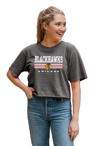 Chicago Blackhawks NHL Officially Licensed Women's Crop Top T-Shirt Ringspun Team Color, Large