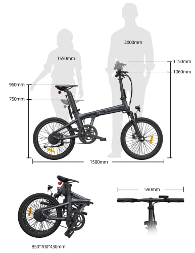 ADO 2× Air20S Folding EBike for Adults, 20" Electric Bike, Ultra Light Weight 18.5 KG Electric Bicycle, Carbon Belt/Adjustable Shock Absorption/LCD Display/Disc Brakes/APP Intelligent (Blue) - Image 7