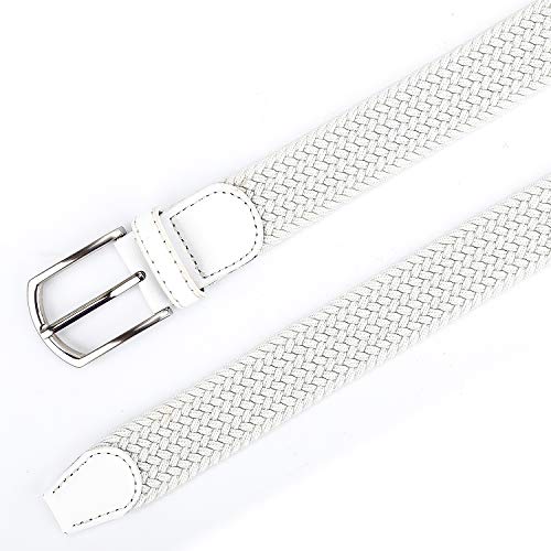 Cinto elástico trançado de lona para homens/mulheres/jovens com multicolorido, Branco, Medium/32