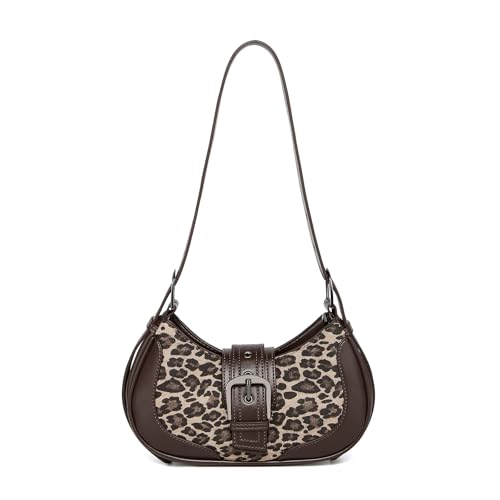 Glamzlele Y2k purse Shoulder Bag for Women - Small Crescent Purses and Handbags Trendy Mini Hobo Ladies Clutch with Zipper Clusure & Adjustable Strap Brown Leopard print