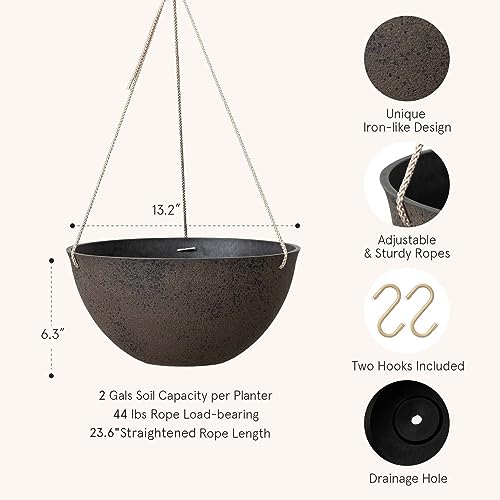 LA JOLIE MUSE Large Hanging Planters - 13 Inch Flower Pots Outdoor Indoor, Hanging Garden Planters Set of 2, New Iron Color - Image 4