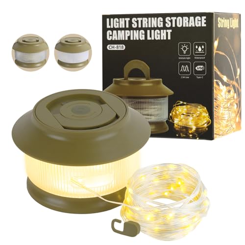 65.6ft Camping String Lights|3000mAh Retractable String Lights Waterproof, 5Modes Outdoor Lights String for Tent,Yard,Hiking,