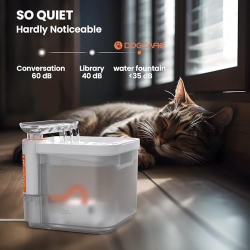 Cat Water Fountain 85oz/2.5L Dog Water Dispenser with Ultra-Filtration 90-Days Long Lasting Filter, Smart Pet Fountain with Triple Filtration | Ultra Quiet | Water Level Window