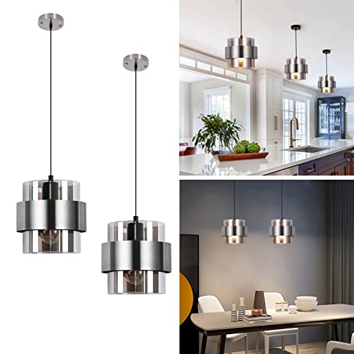 IkirourI 7‑Inch Glass Kitchen Island Pendant Lights, 2‑Pack, Brushed Nickel by IkirourI - Used condition - US$97.72
