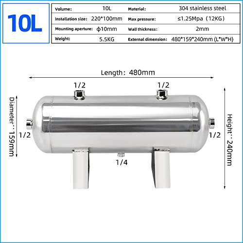 Image of 2.6Gallon 304 Stainless Steel High Pressure Mini Small Portable Air Tank Air Reservoir Water Storage Tank(10L-SG)