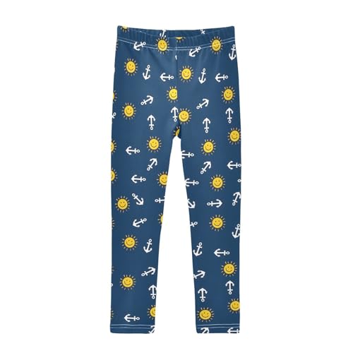 ALAZA Girls' Leggings Children's Yoga Pants Skinny Printed Dance Nautical Blue Sun Comfortable 4T