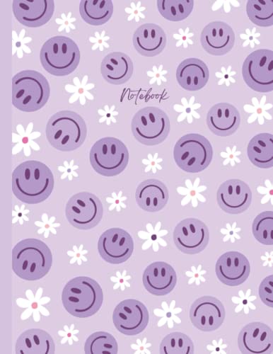 Notebook: Preppy Smiley Face Aesthetic | Cute Composition for Teen Girls College Ruled | Lined Paper Note Book Journal | Pastel Purple | School Supply Essentials