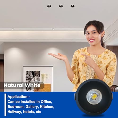 Image of D'Mak 12W Black Body LED Deep COB Light | Recessed LED Ceiling Light for Indoor Lighting (Natural White, Pack of 5)