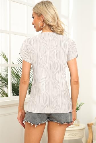 Image of Womens Petal Sleeve Tops Summer Trendy T Shirt Casual Loose Square Neck Button Blouse Tees