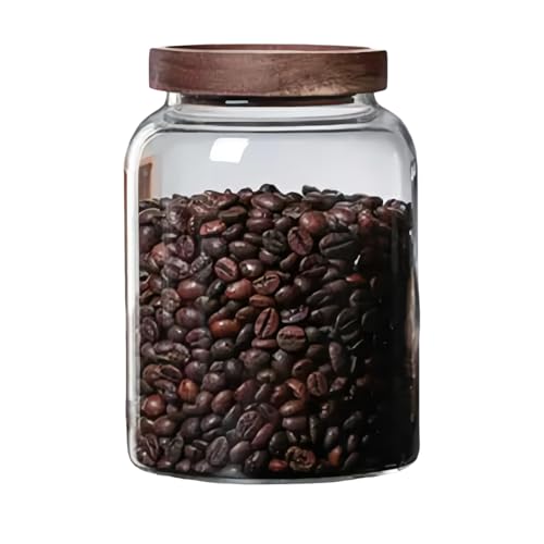 Toolzia Spaghetti Storage Jar With Wood Lid, Stackable Glass Jar Clear Cookie Jar Food Sealed Storage For Food, Coffee, Flour, (1200ml)