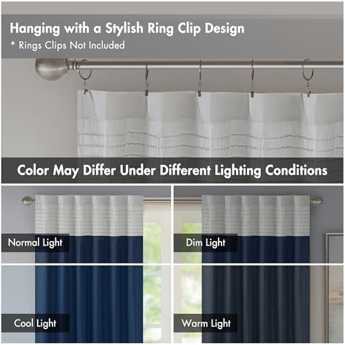 Madison Park Window Curtain Single Panel Faux Silk, Elegant Pleats, Rod Pocket Curtains for Living Room Privacy, Room Darkening Window Curtain for Bedroom and Dorm, Amherst, 84"L x 50"W, Navy - Thumbnail 5
